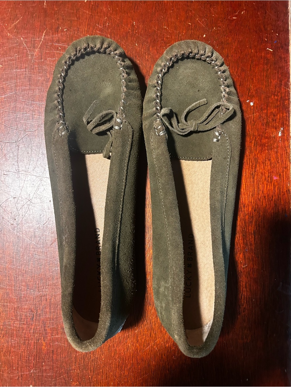Lucky Brand Olive Green Suede Moccasins